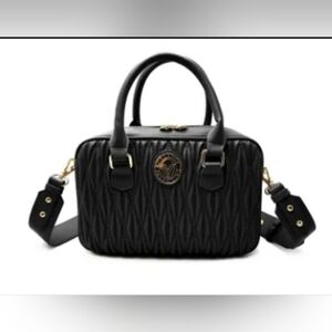 NWT Valentino Orlandi Black Quilted Leather Crossbody Satchel Gold V Logo